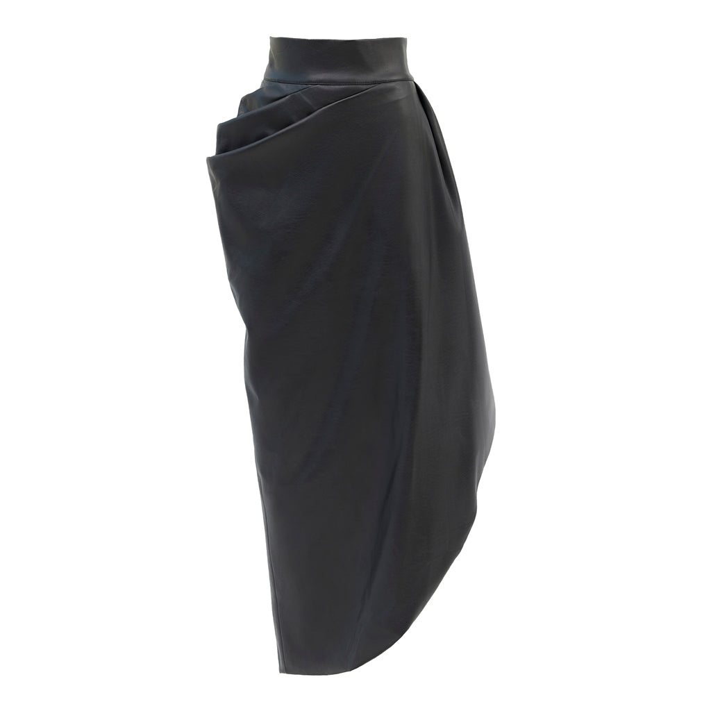 Faux Leather Asymmetrical Midi Skirt | Black