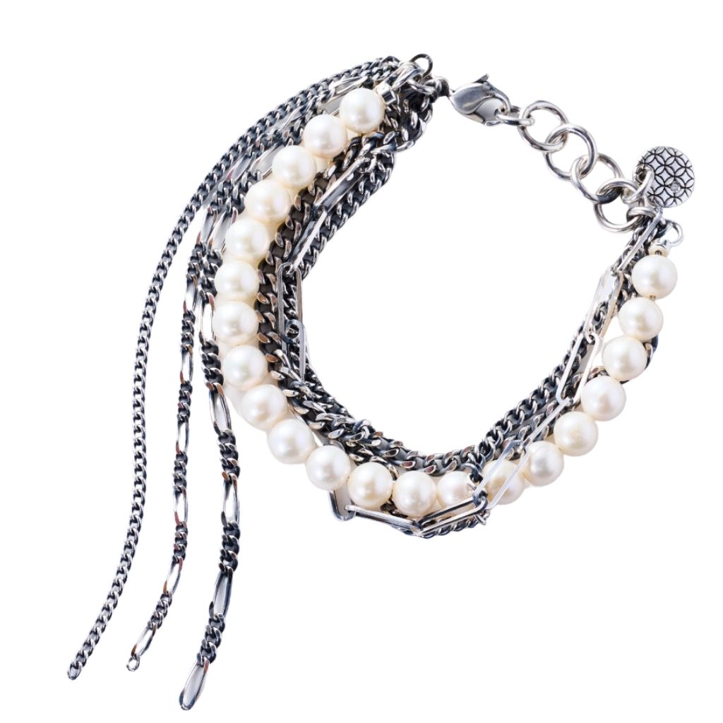 Layered Silver Bracelet with Pearls