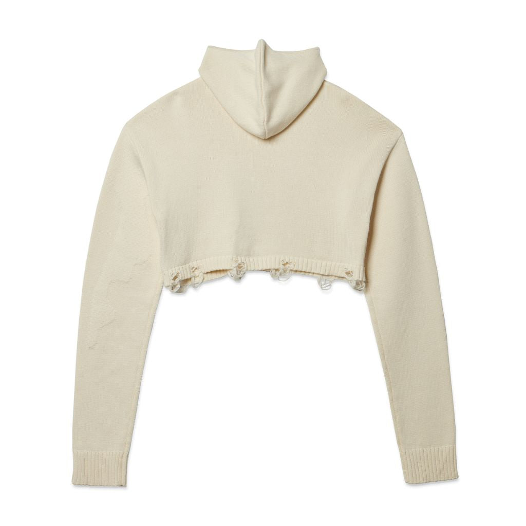 PRIVATE POLICY - Distressed Hoodie Sweater | Ivory, buy at DOORS NYC