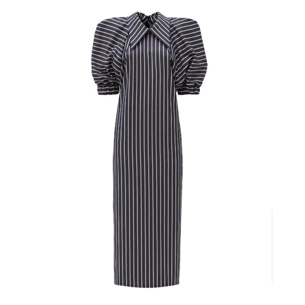 JULIA ALLERT - Striped Midi Dress Blue  | PR Sample, at DOORS NYC