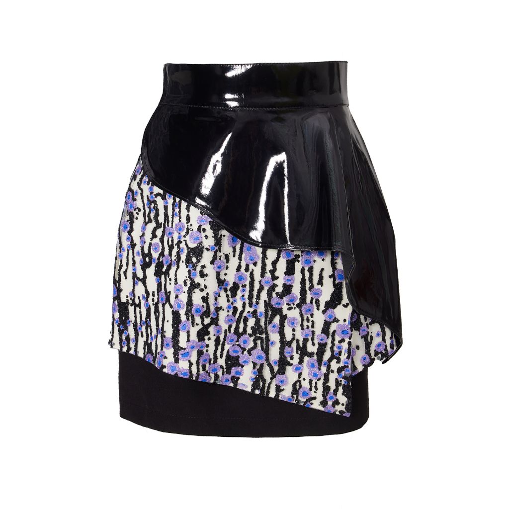 JULIA ALLERT - High-Waisted Multi-Layered Mini Skirt With Patent Belt | PR Sample, buy at DOORS NYC