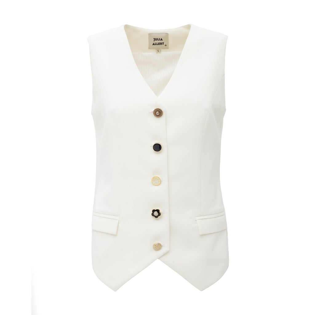 Buttoned Classic Vest | White
