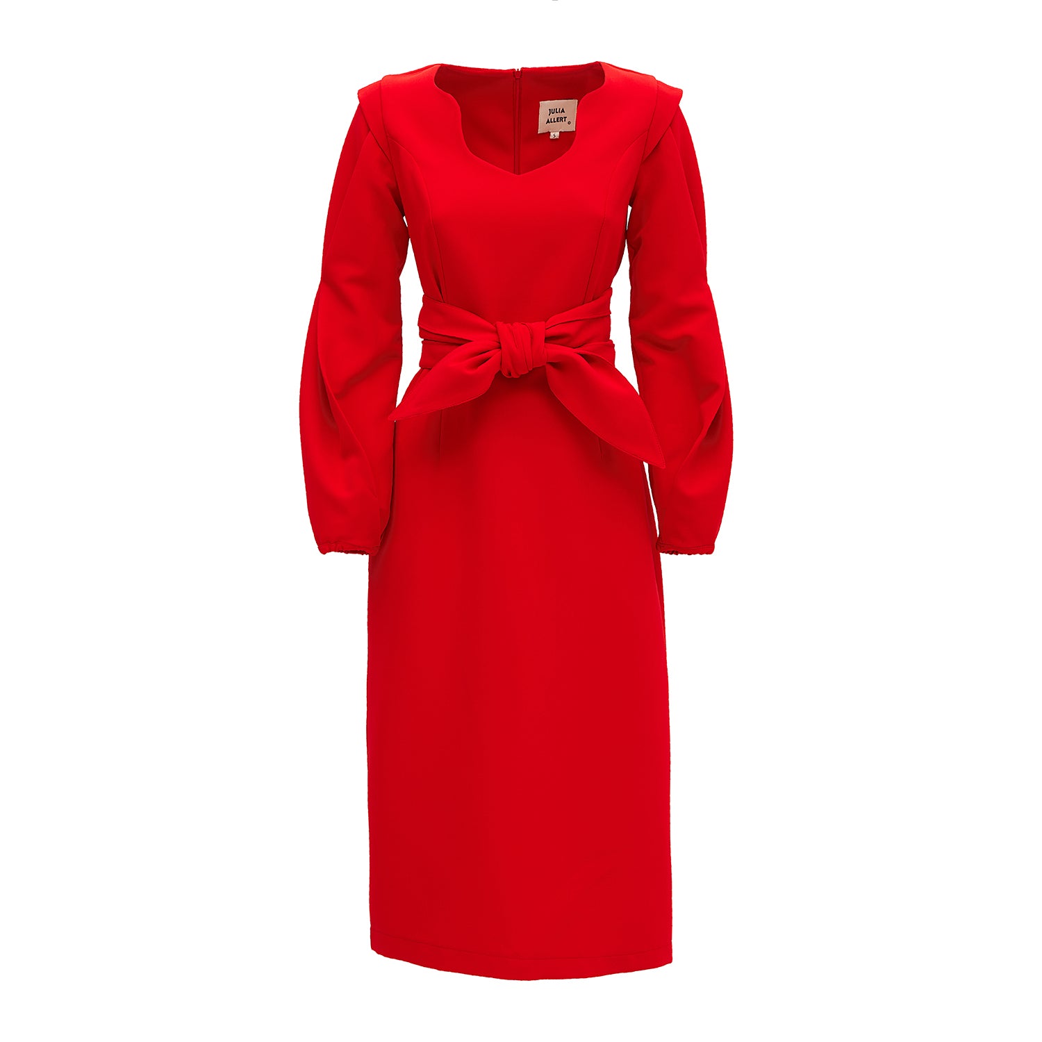 Fitted Midi Dress With Belt | Red
