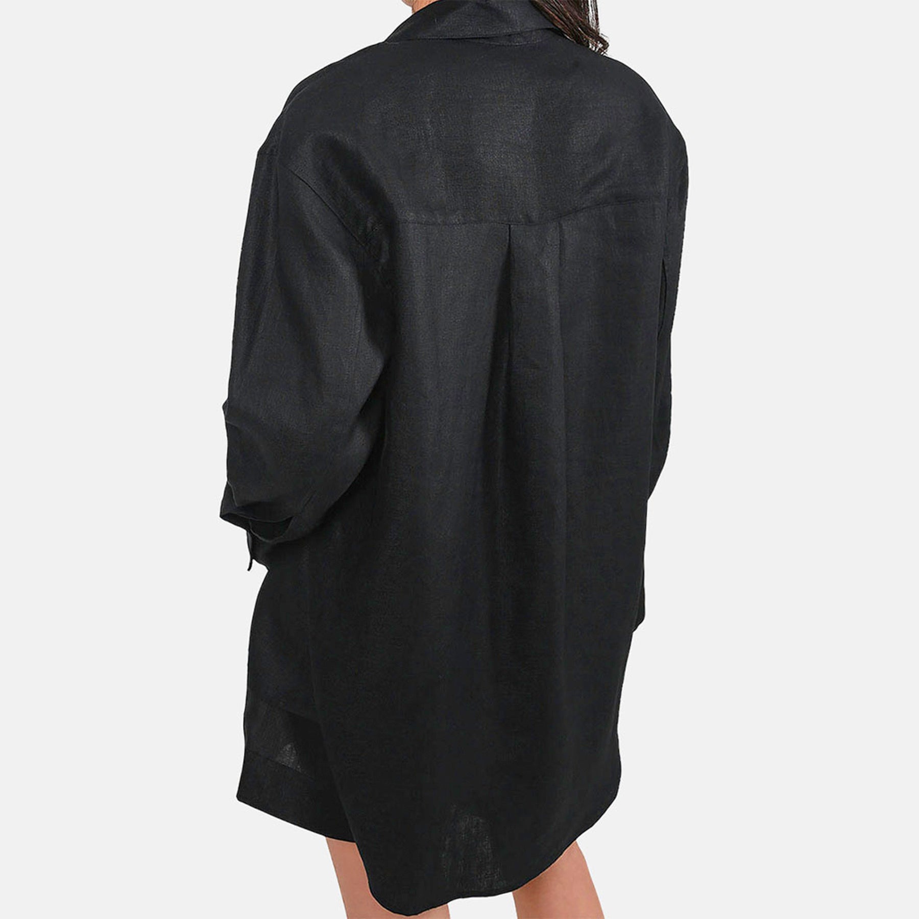 Mia Oversized Linen-Twill Shirt | Black