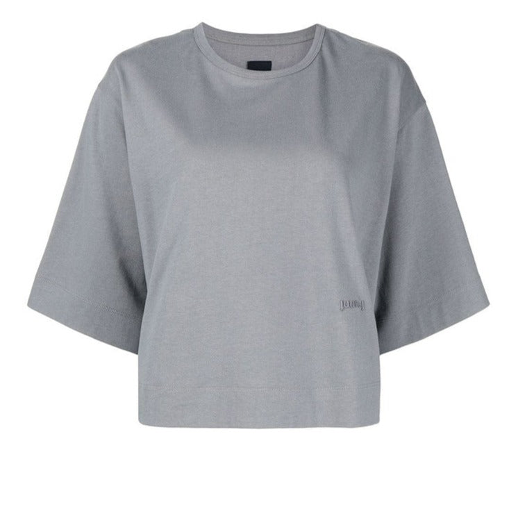 Logo-Embroidered Cropped Cotton-Jersey T-Shirt | Grey