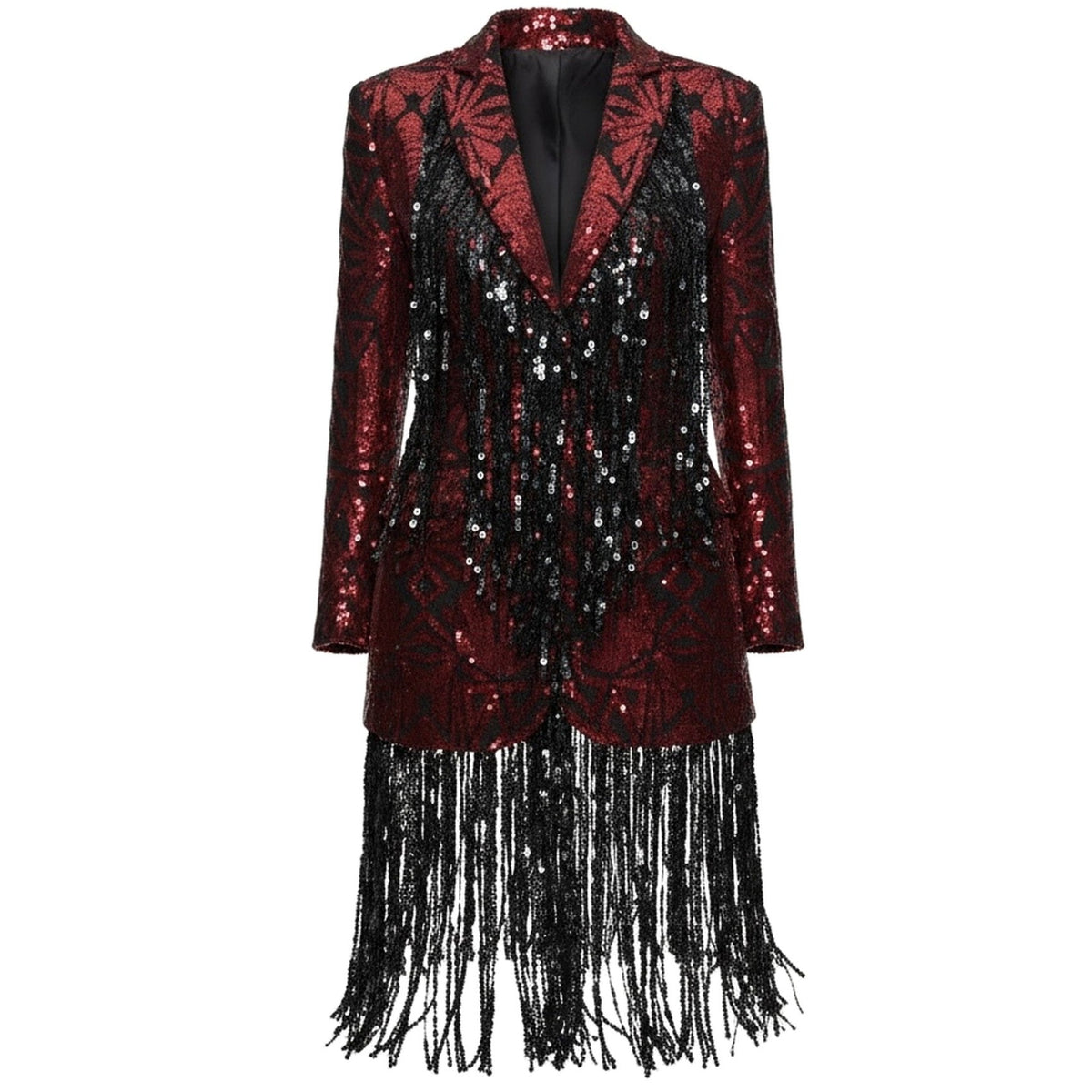 Red &amp; Black Sequin Fringe Jacket