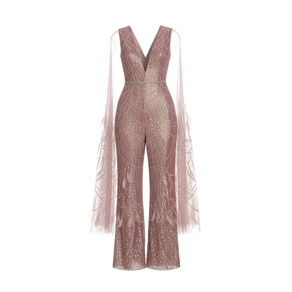Rose Gold Crystal Cape Jumpsuit