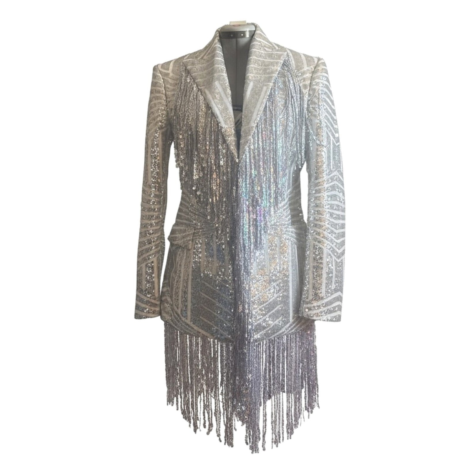 Silver Sequin Fringe Blazer Dress