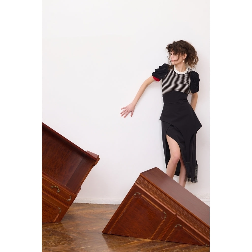 Asymmetric Draped Skirt | Black