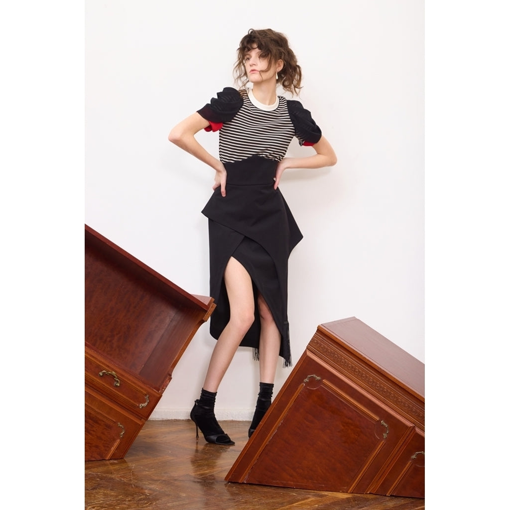 Asymmetric Draped Skirt | Black