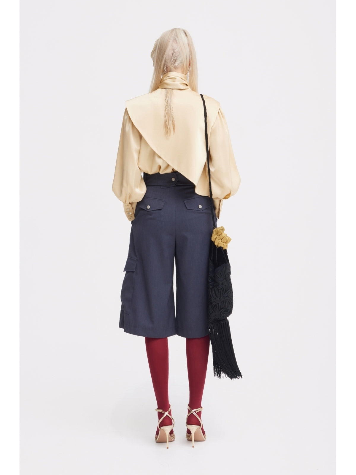 JULIA ALLERT beige high-neck blouse, back view on model, buy at DOORS NYC