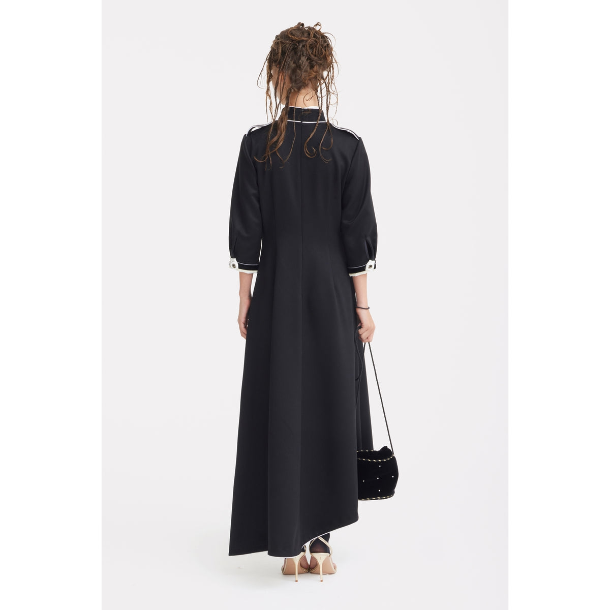 JULIA ALLERT black piped A-line dress, styled look, buy at DOORS NYC