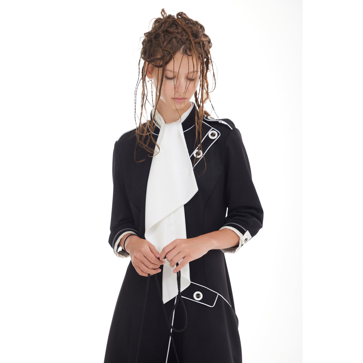 JULIA ALLERT black designer dress with softly flared asymmetric skirt, buy at DOORS NYC