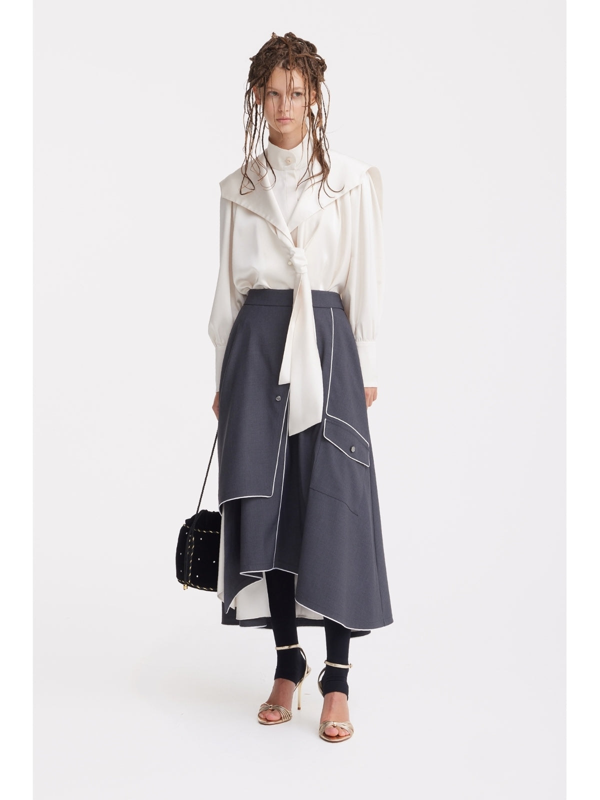 JULIA ALLERT dark gray asymmetrical skirt, full-length model shot, buy at DOORS NYC