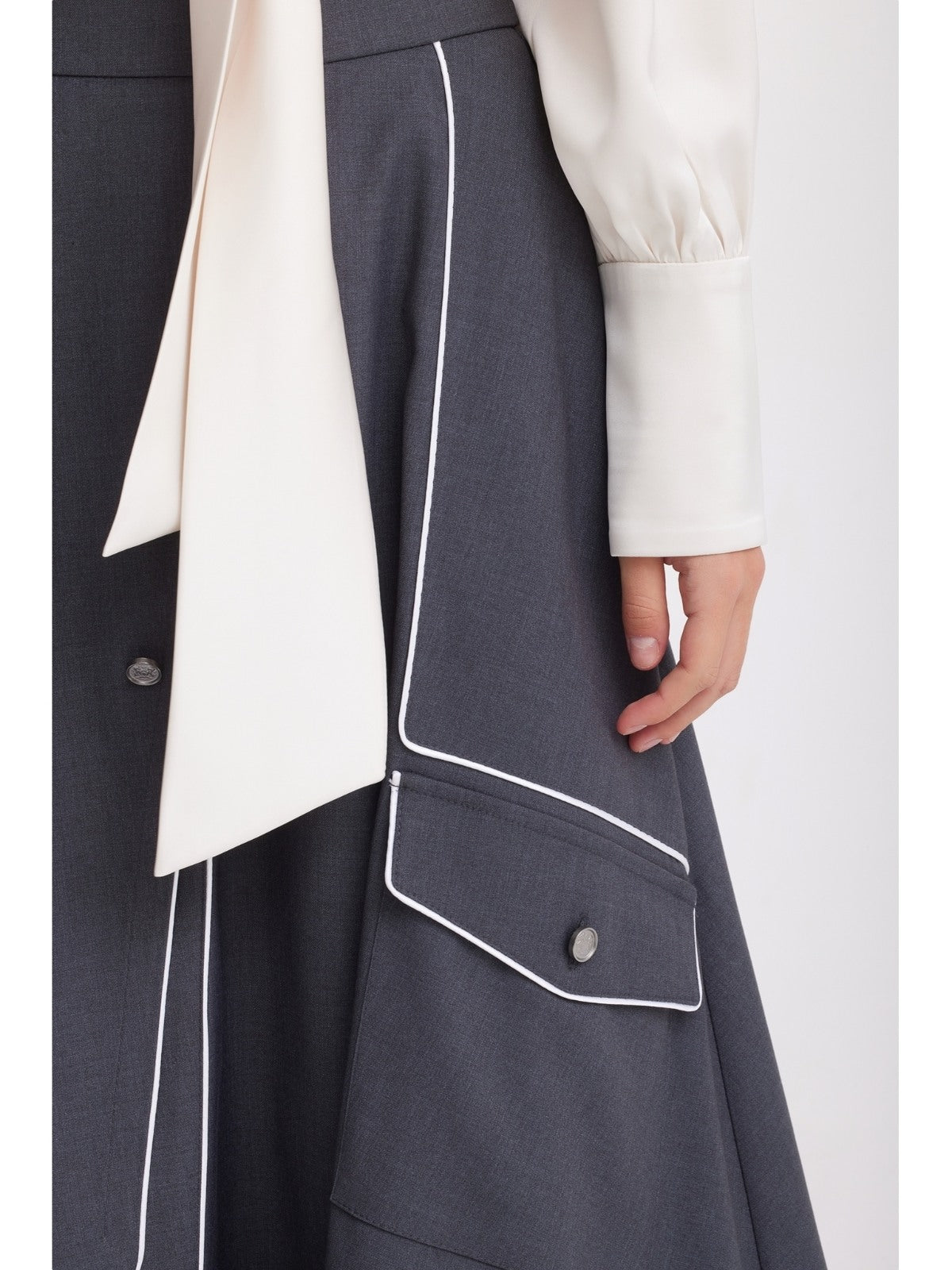 JULIA ALLERT dark gray midi skirt, pocket and piping detail, buy at DOORS NYC