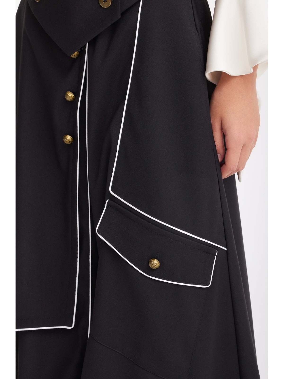 JULIA ALLERT black tailored midi skirt, front view on model, buy at DOORS NYC