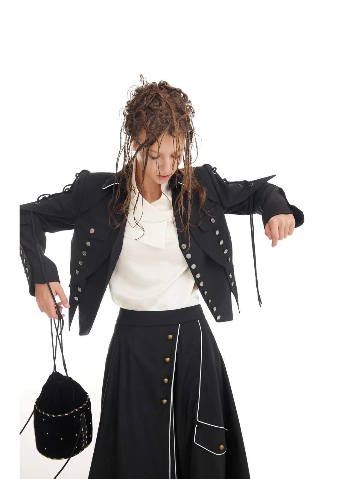 Designer Lace-Up Cropped Utility Jacket | Black