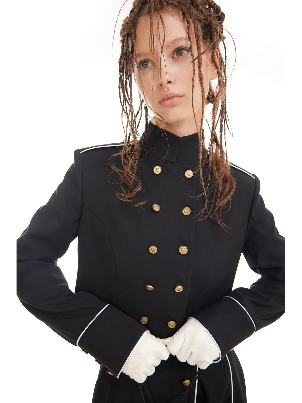 JULIA ALLERT black cropped military jacket, model look, buy at DOORS NYC