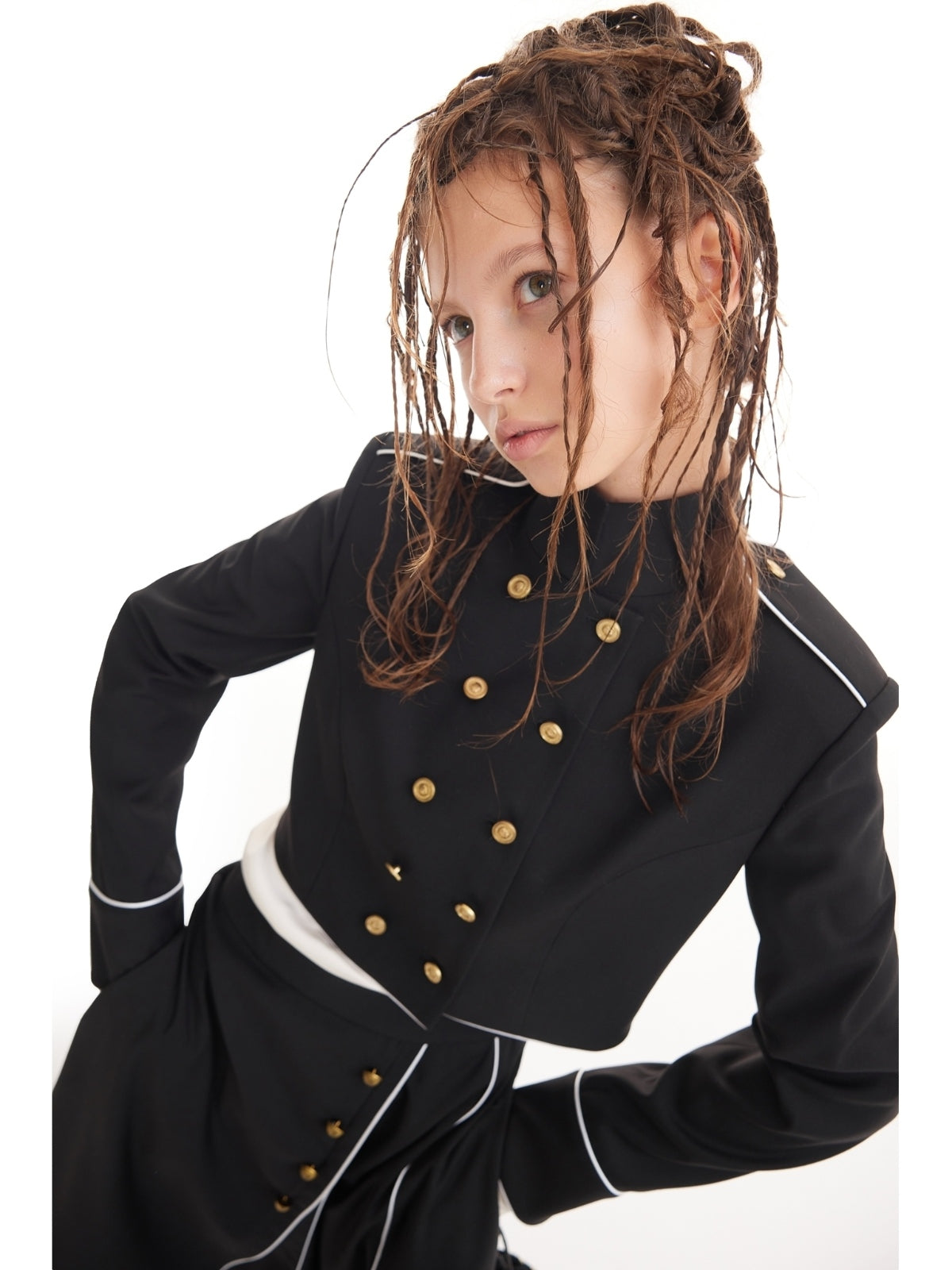 JULIA ALLERT black military cropped jacket, styled look, buy at DOORS NYC