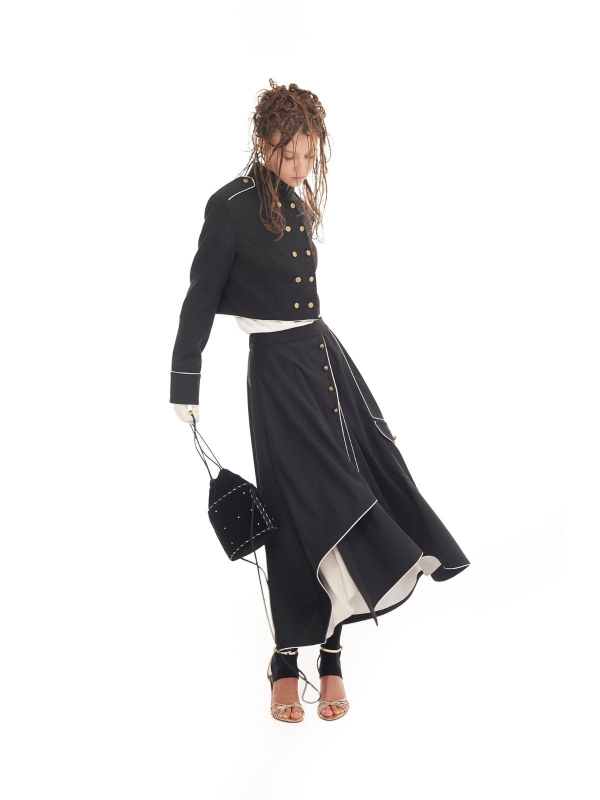 JULIA ALLERT black tailored asymmetrical skirt, styled outfit, buy at DOORS NYC
