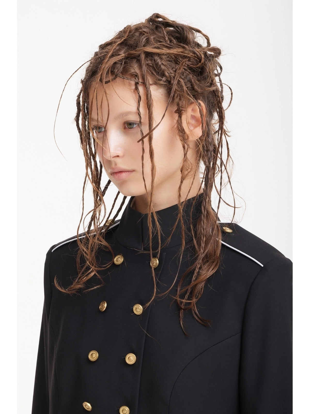 JULIA ALLERT black tailored cropped jacket, double-breasted front detail, buy at DOORS NYC