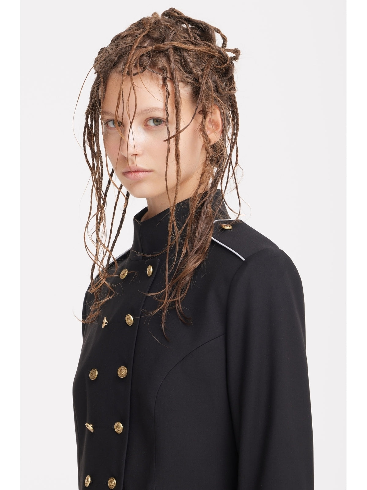 JULIA ALLERT black military jacket with stand collar, women's designer jacket, buy at DOORS NYC