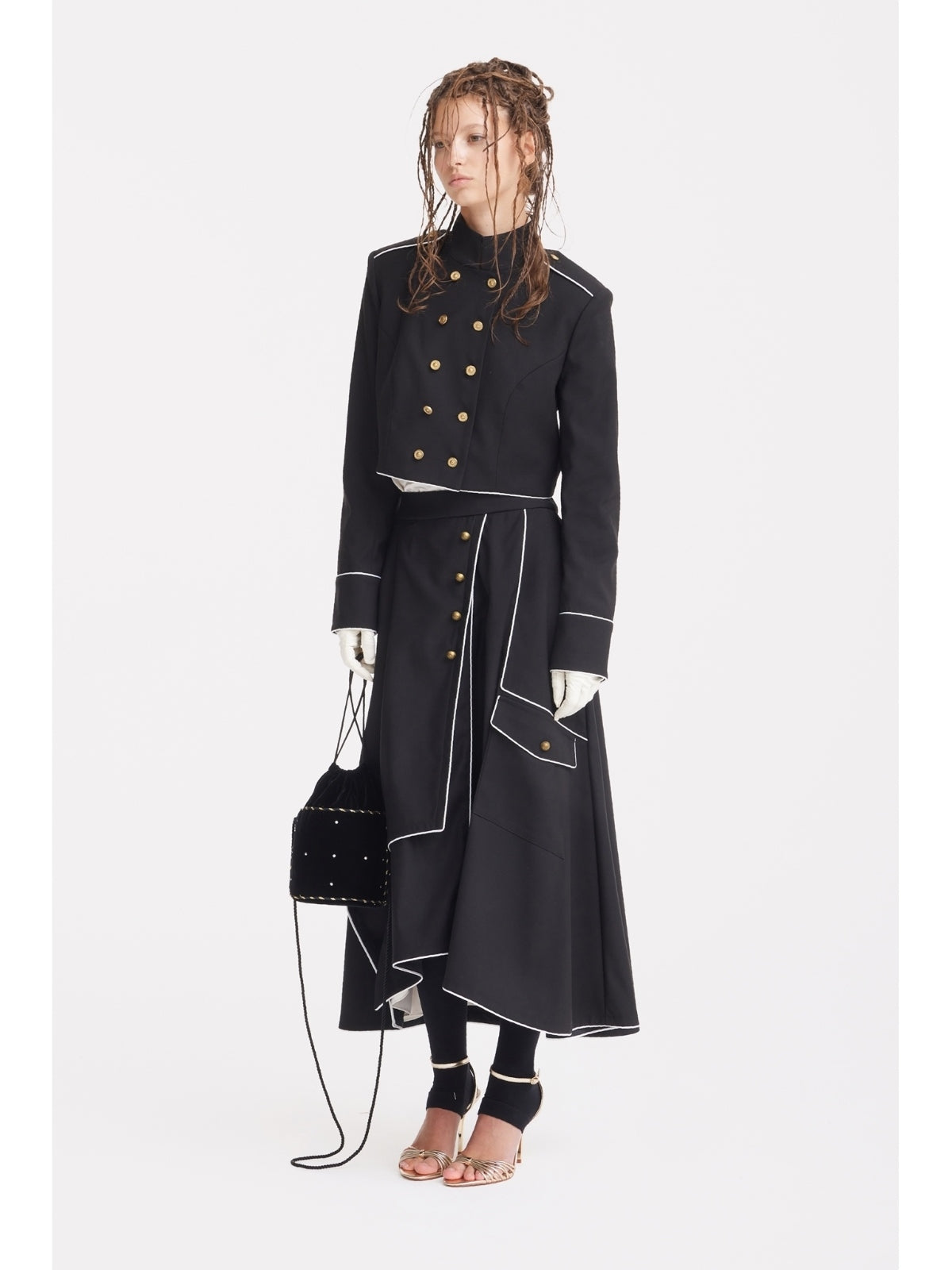 JULIA ALLERT black tailored cropped jacket, full-length model shot, buy at DOORS NYC