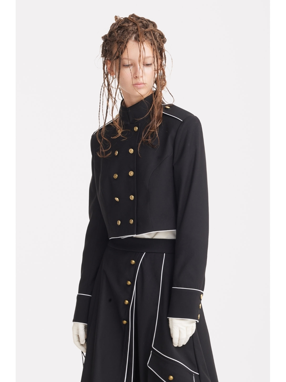 JULIA ALLERT black military cropped jacket with skirt, full outfit, buy at DOORS NYC