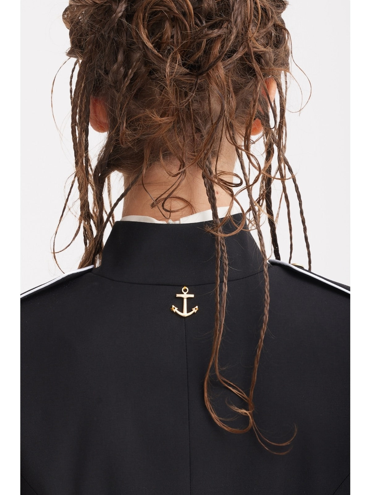 JULIA ALLERT black military jacket, collar anchor detail, buy at DOORS NYC