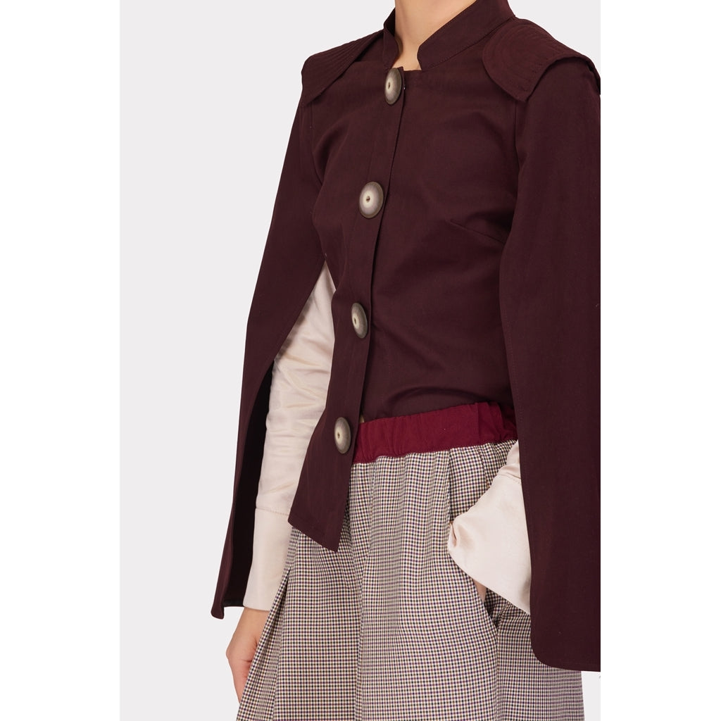 JULIA ALLERT - Tailored Structured Cape Blazer | Burgundy, buy at DOORS NYC