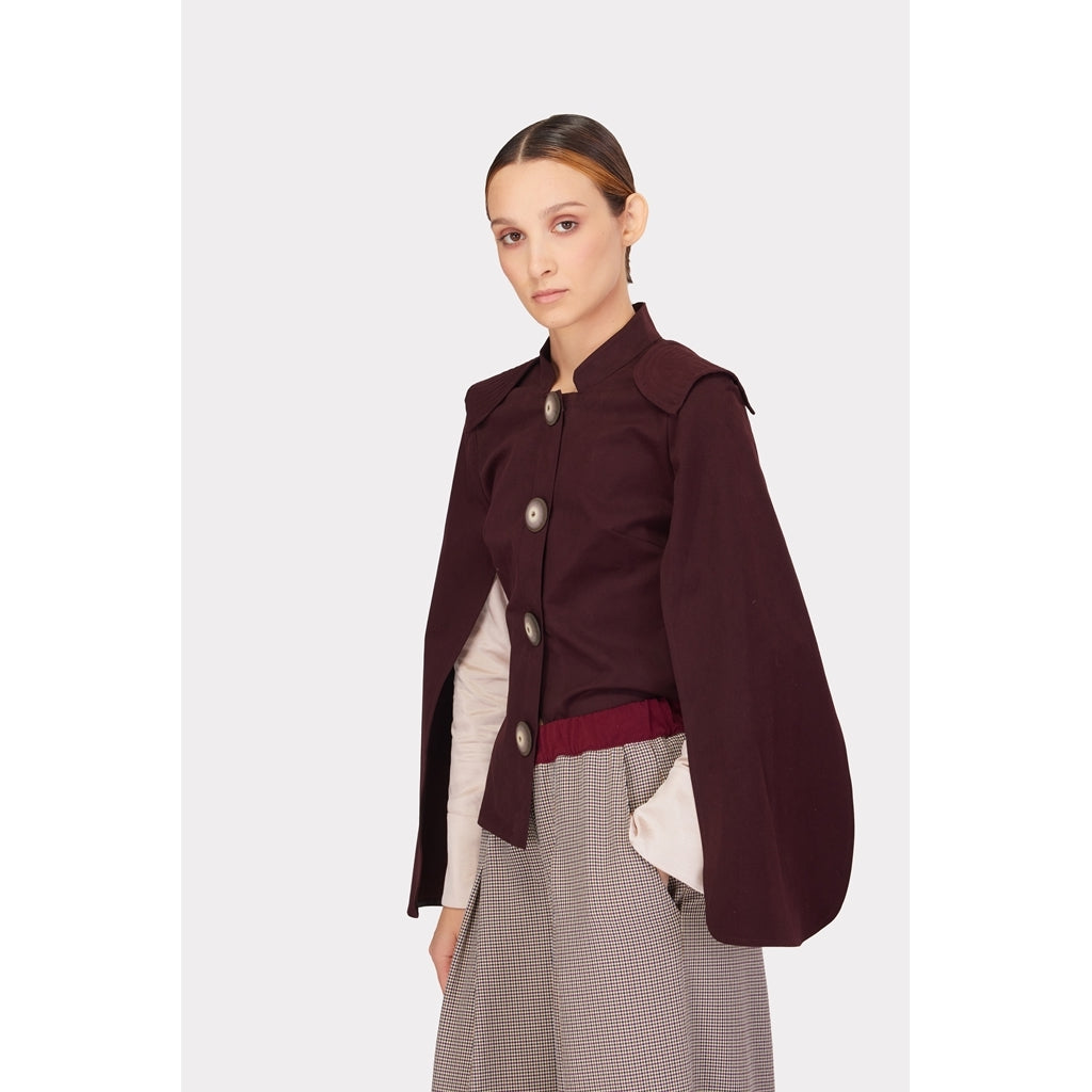 JULIA ALLERT - Tailored Structured Cape Blazer | Burgundy, buy at DOORS NYC