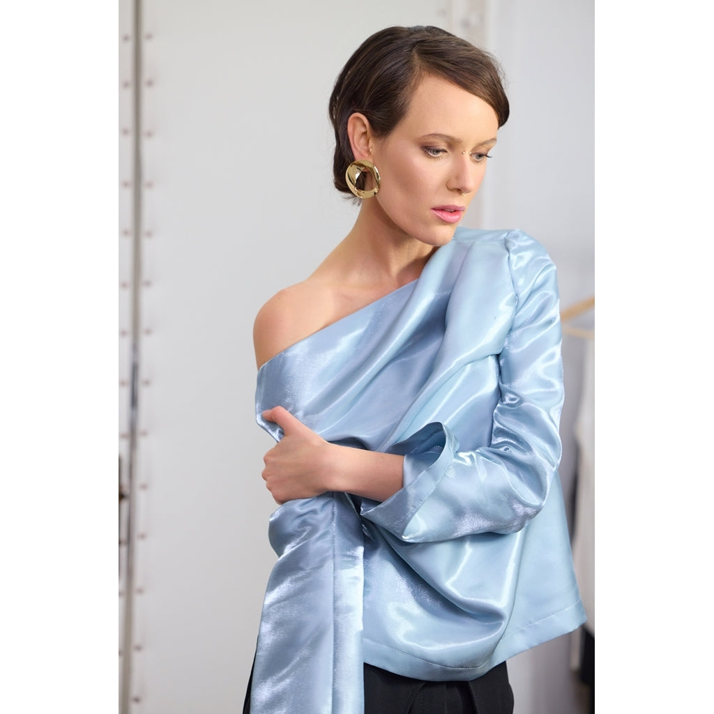 JULIA ALLERT -Metallic Boat Neck Blouse | Blue buy at DOORS NYC