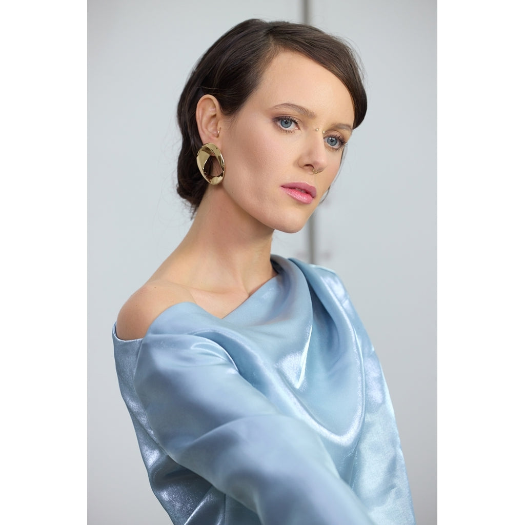 JULIA ALLERT -Metallic Boat Neck Blouse | Blue buy at DOORS NYC