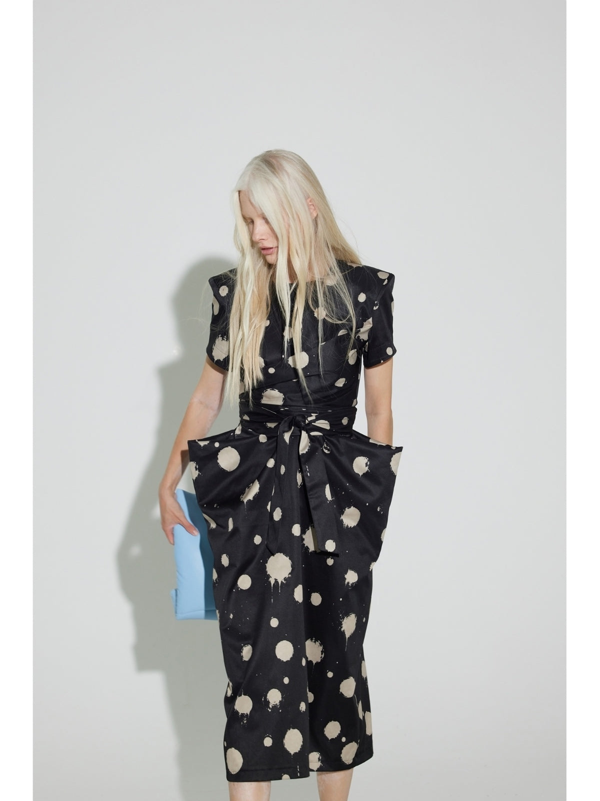 JULIA ALLERT black polka dot dress, full-length model shot, buy at DOORS NYC