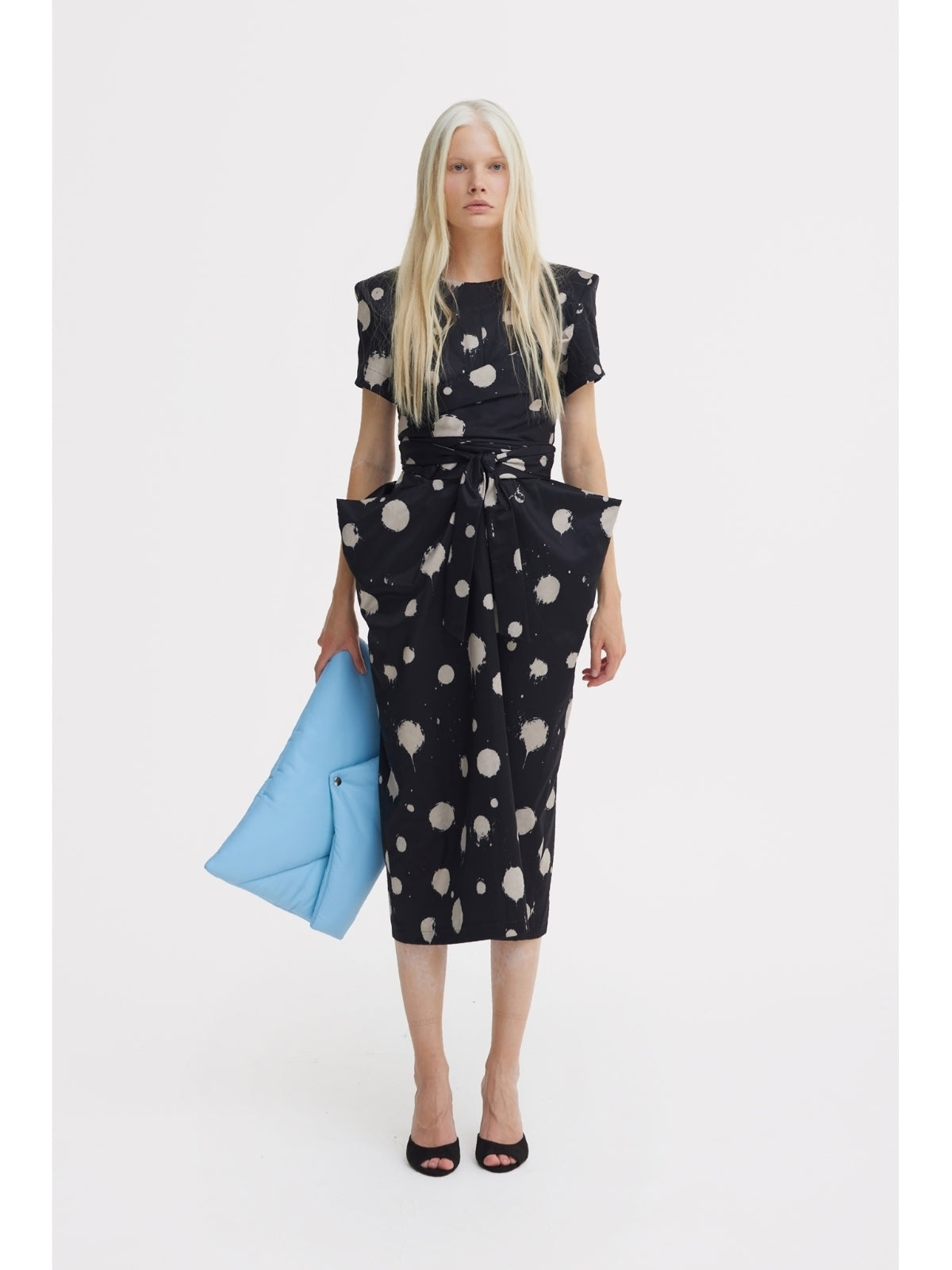JULIA ALLERT black polka dot midi dress, model look, buy at DOORS NYC