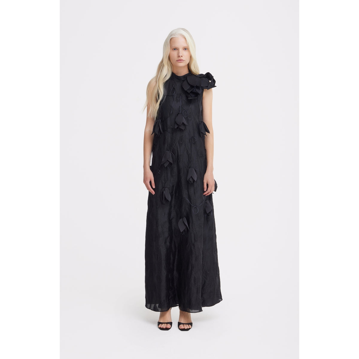 Black A-Line Flower Maxi Dress - Couture Gown