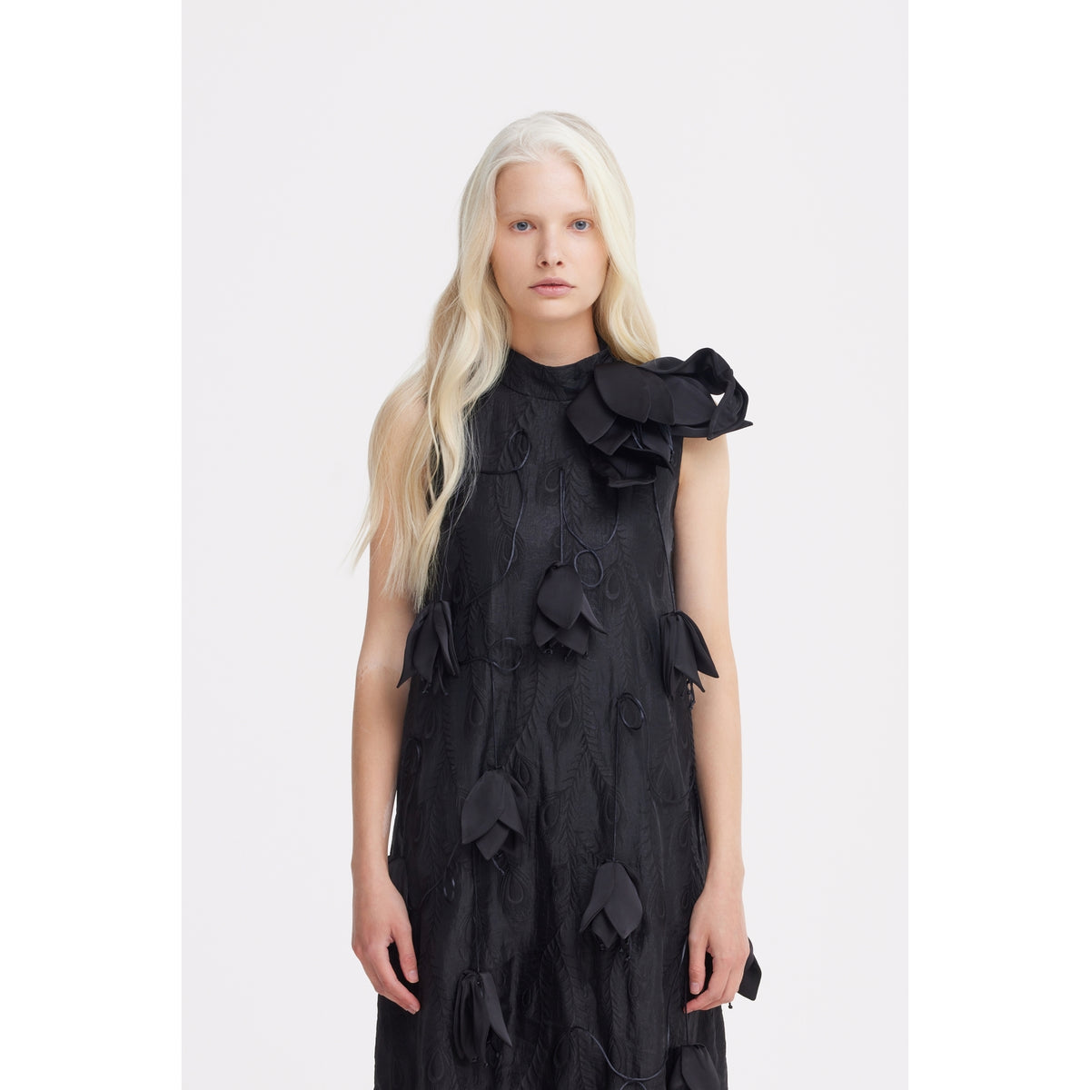 Black A-Line Flower Maxi Dress - Couture Gown
