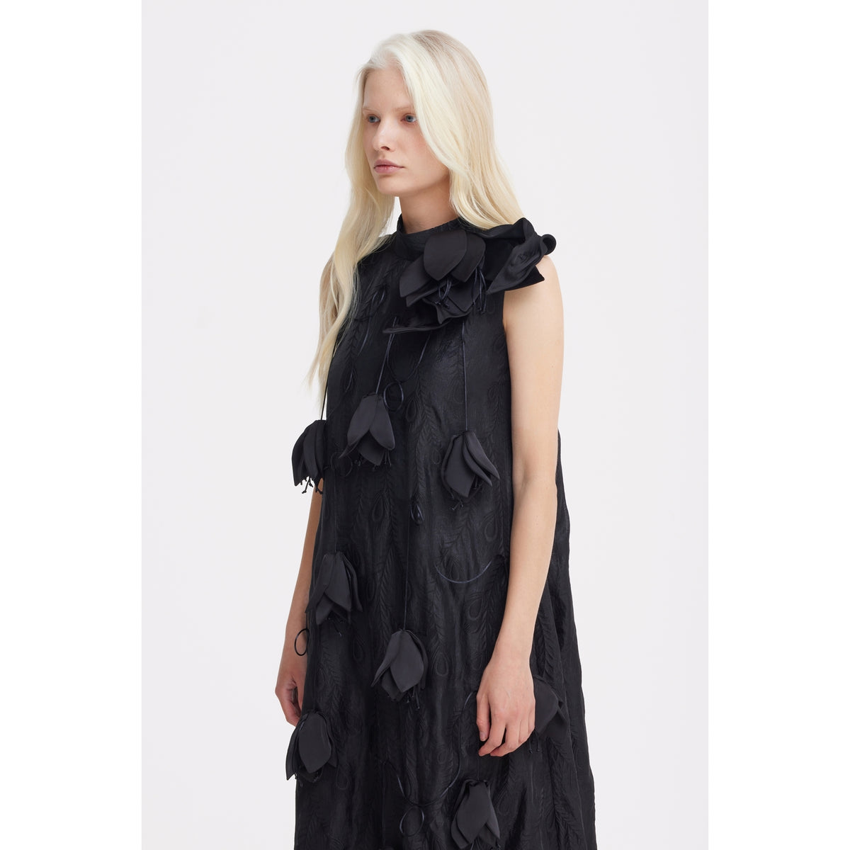 Black A-Line Flower Maxi Dress - Couture Gown
