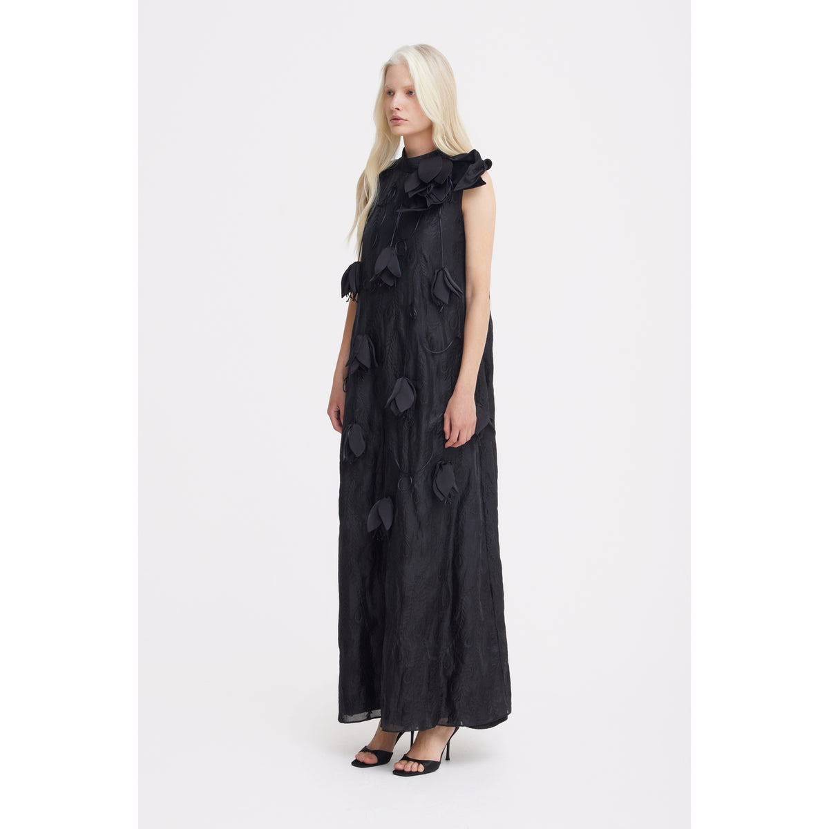 Black A-Line Flower Maxi Dress - Couture Gown