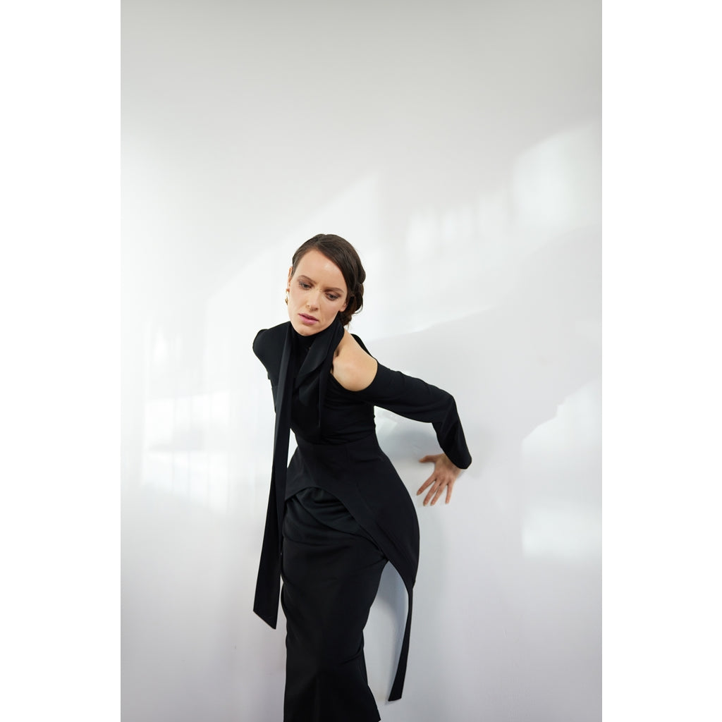 JULIA ALLERT - Elegant Evening Open Shoulder Midi Dress | Black, buy at DOORS NYC