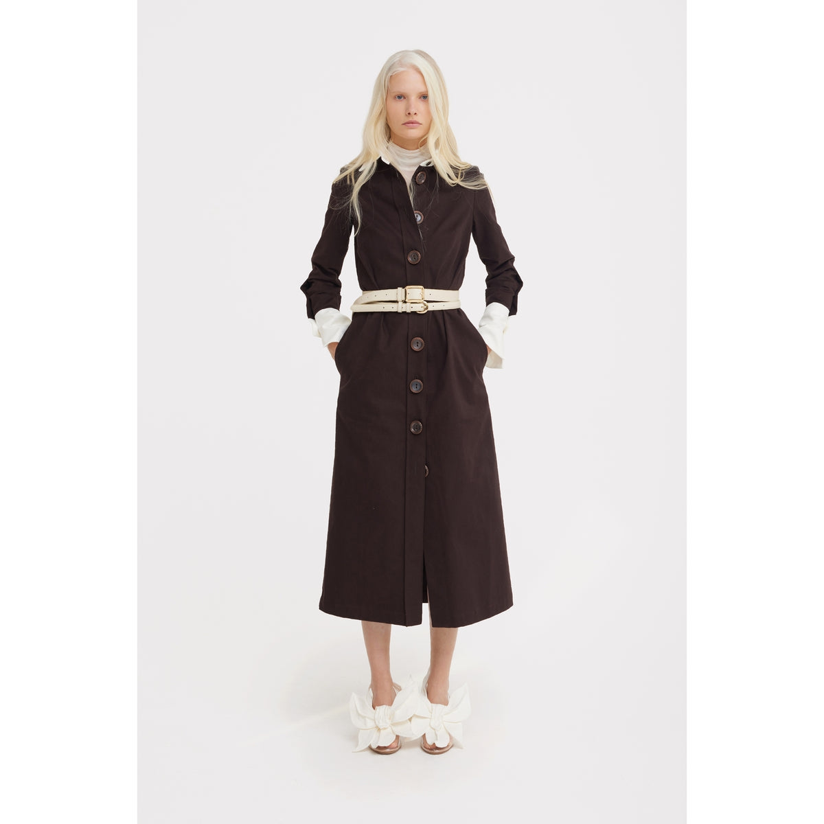 Monochrome Midi Shirt Dress - Brown &amp; White