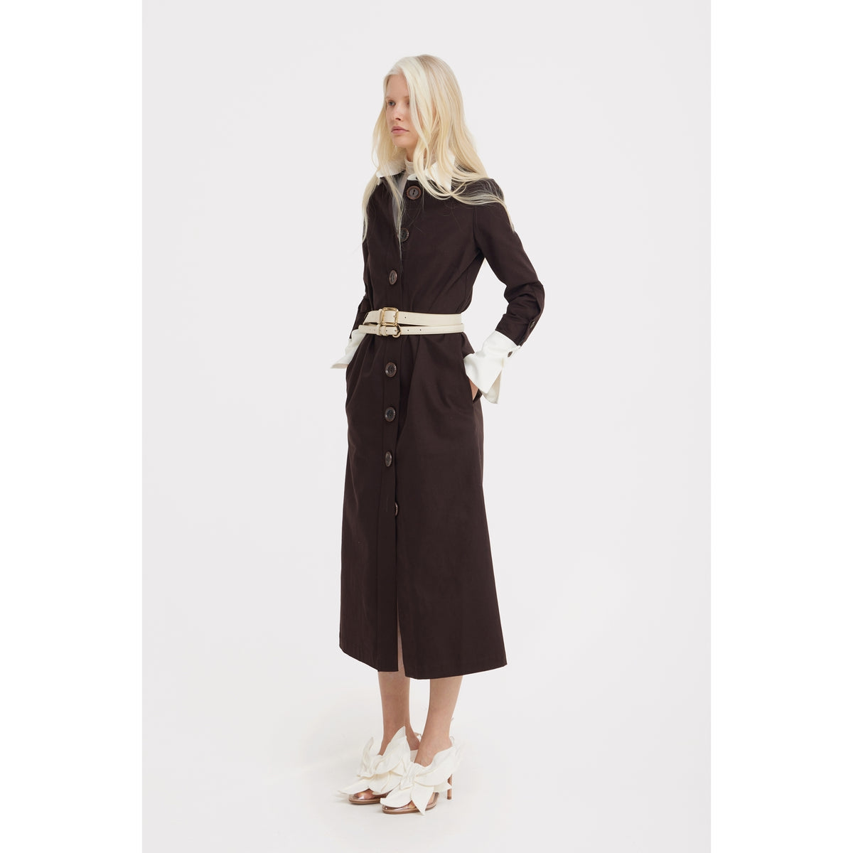 Monochrome Midi Shirt Dress - Brown &amp; White