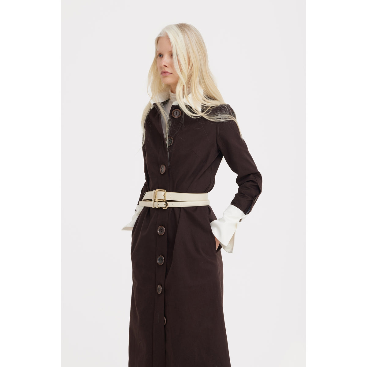 Monochrome Midi Shirt Dress - Brown &amp; White