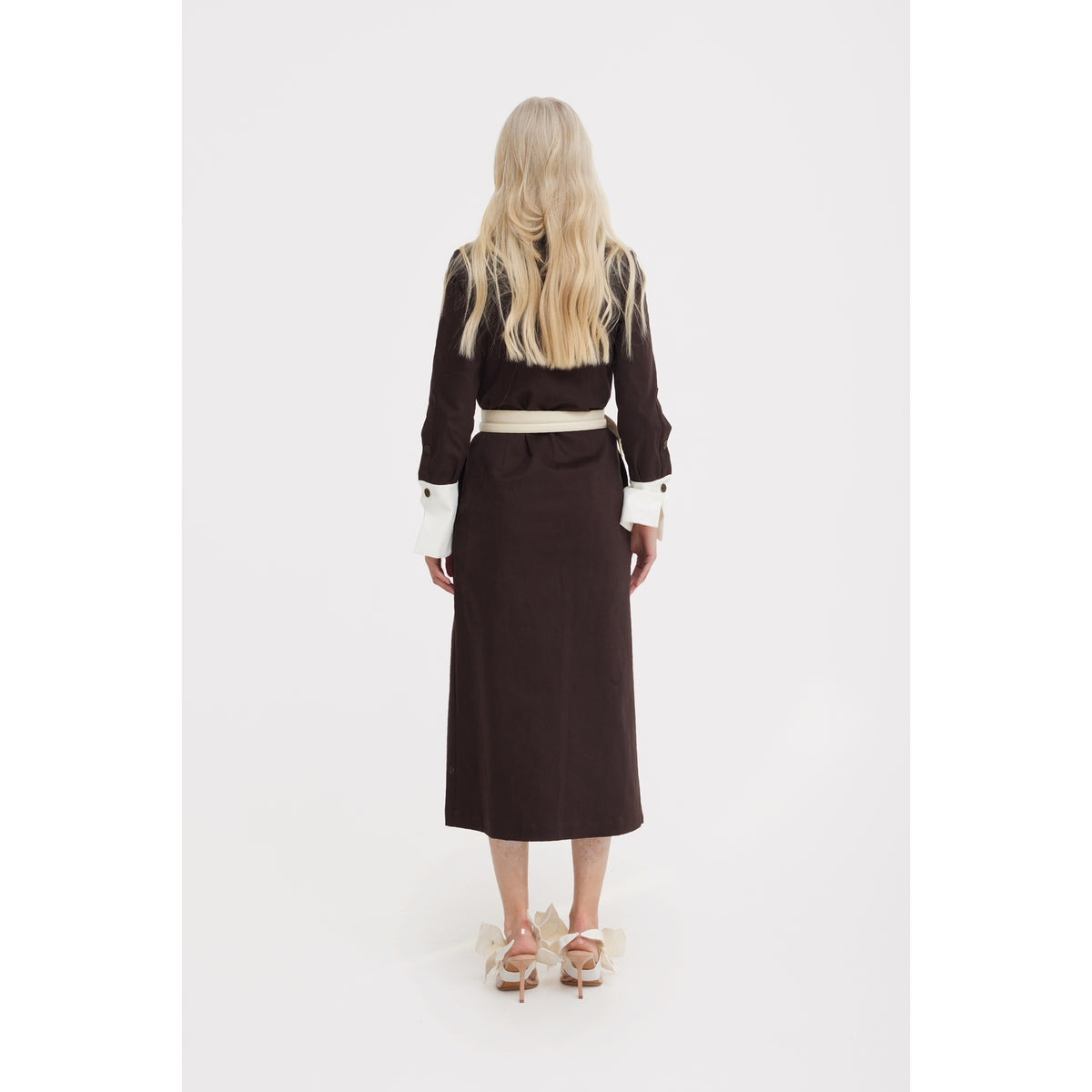Monochrome Midi Shirt Dress - Brown &amp; White