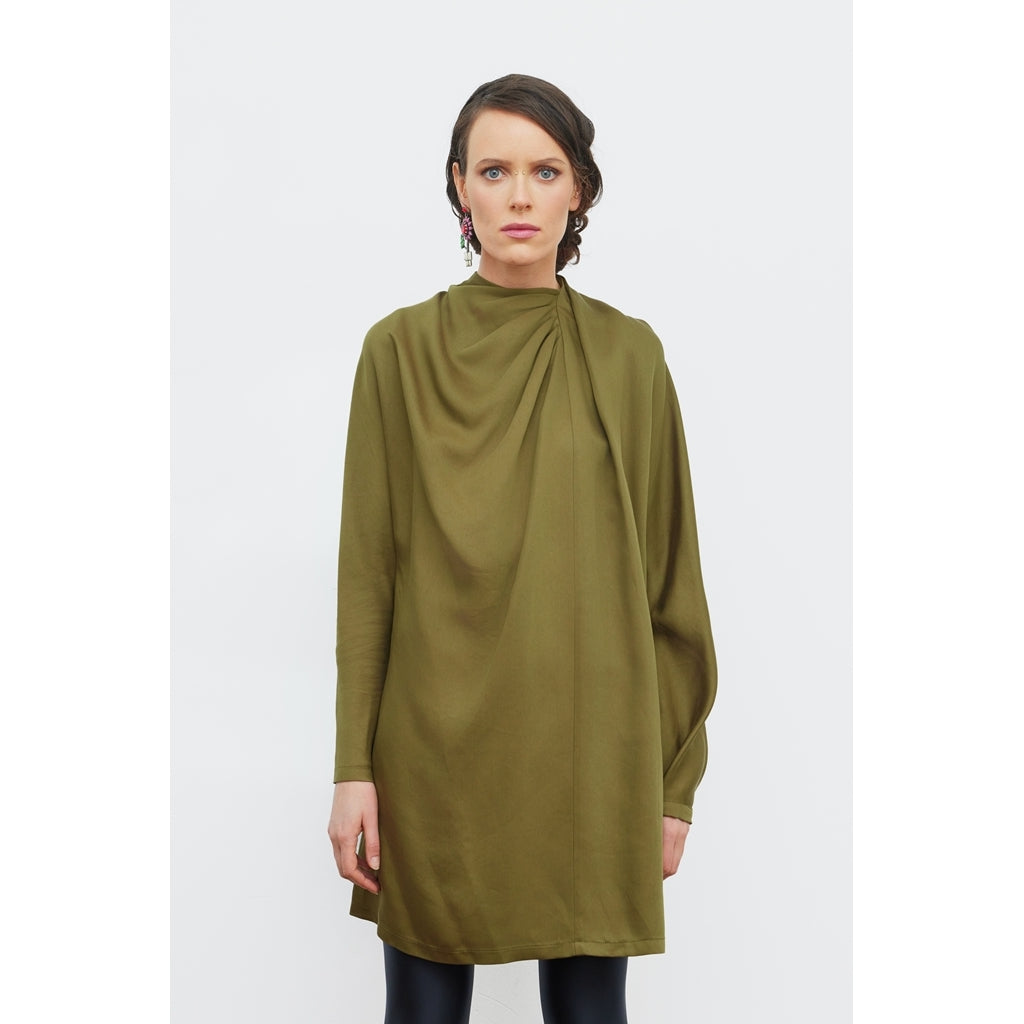 Satin Loose-Fit Mini Dress | Olive