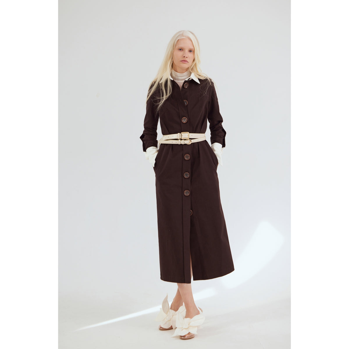 Monochrome Midi Shirt Dress - Brown &amp; White