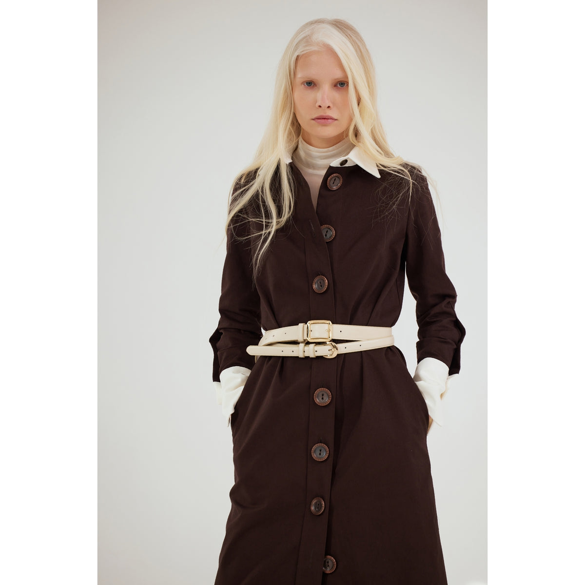 Monochrome Midi Shirt Dress - Brown &amp; White