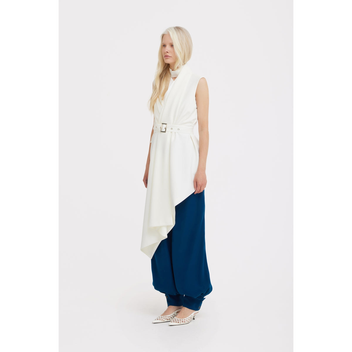 Asymmetrical Sleeveless Blazer - Ecru