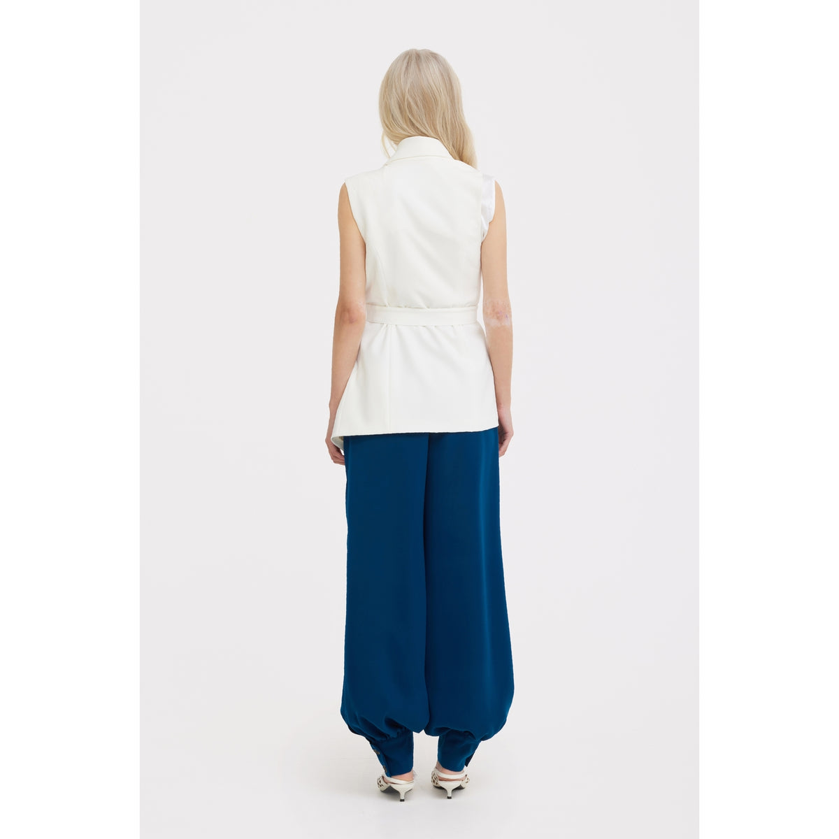 Asymmetrical Sleeveless Blazer - Ecru