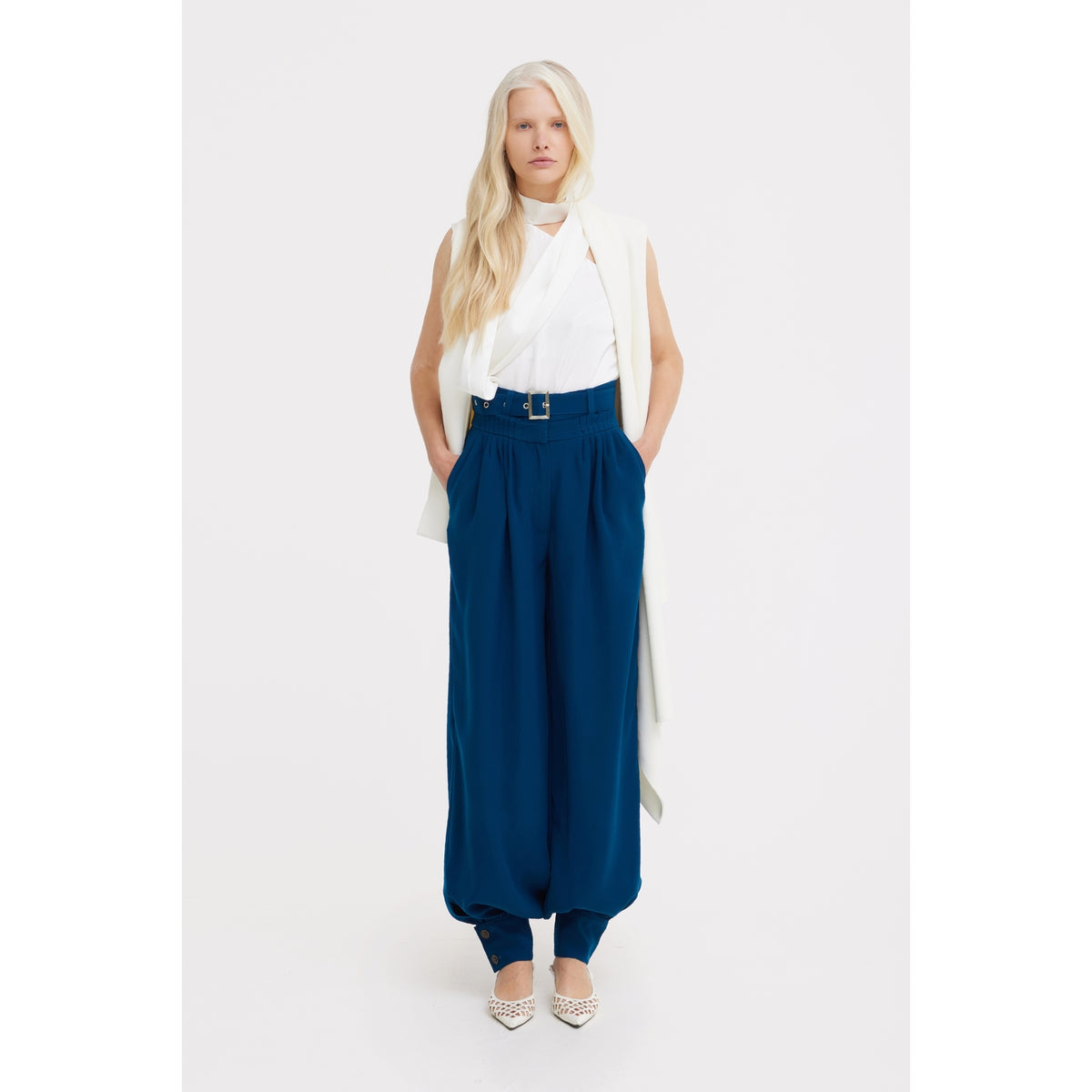 Asymmetrical Sleeveless Blazer - Ecru